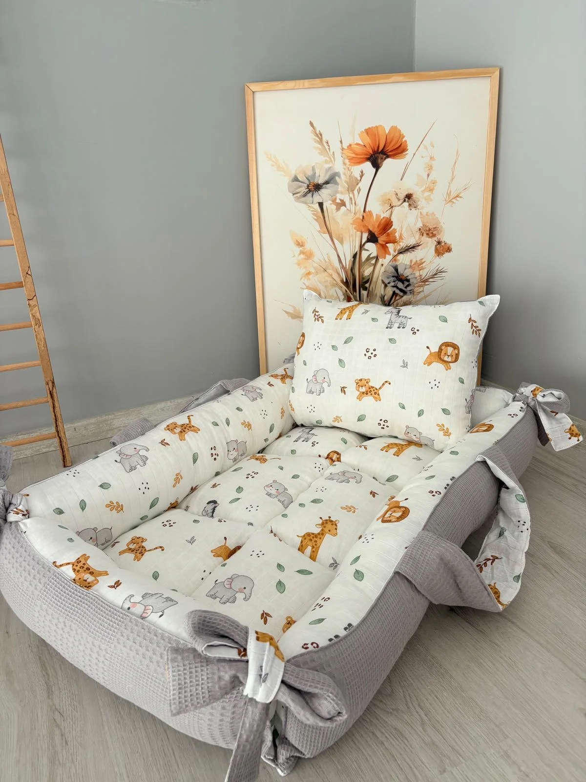 %100 Pamuk Çift Katlı Çift Kullanımlı Anne Yanı Yatağı Aslan 40 x 90 x 10 CM