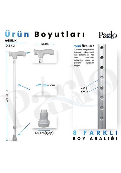 Denge Bastonu- Kaymaya Dirençli Ayarlanabilir Baston Hafif Yüksek Kalite Yürüme Bastonu