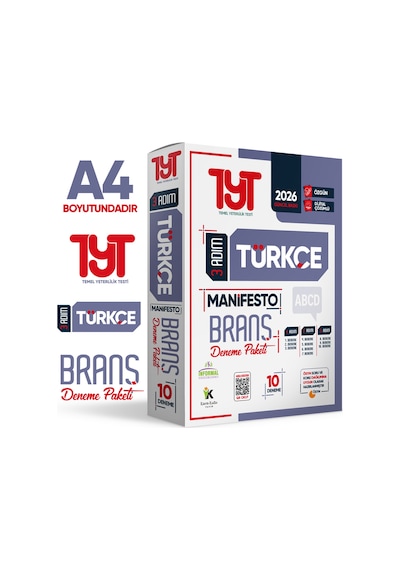 2026 YKS TYT Türkçe 3 Adım Manifesto 10 Adet Branş Deneme Paketi Dijital Çözümlü