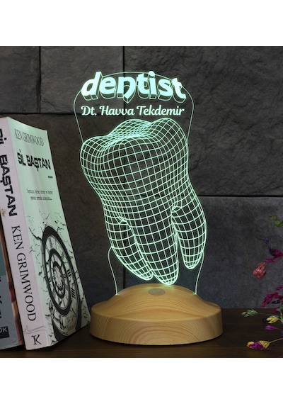 3D Led Lamba 3 Boyutlu Diş Doktoru Dentist Kişiye Özel Hediye