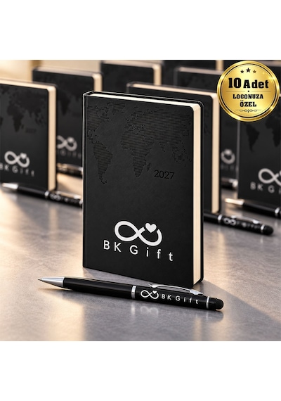 Logonuza Özel 10 Adet 378 Termo Deri 2027 Ajanda & Siyah Touch Pen Kalem Seti