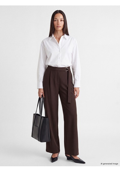 Lcw Everyday Kahverengi Beli Kemerli Pileli Kadın Krep Pantolon