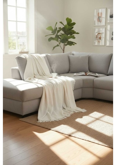 4 Mevsime Uygun Koltuk Şalı , Yatak Örtüsü , Pamuklu Müslin Tek Kişilik Pike 160 X 220 Cm - Beyaz Beyaz