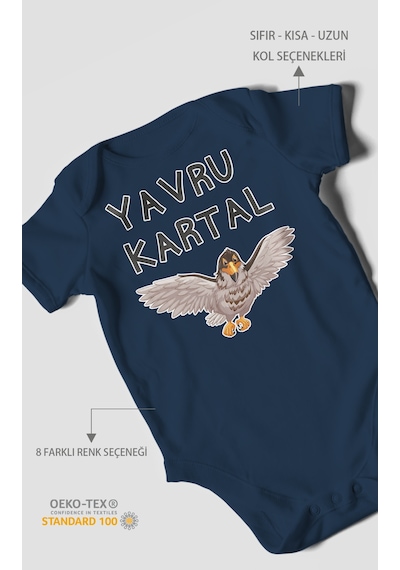 Yavru Kartal Baskılı Bebek Zıbını Çıtçıtlı Body %100 Pamuk Kısa Kol Lacivert