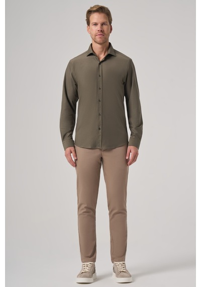 Morven Erkek Haki Trend Düz Slim Fit Tam İtalyan Yaka Relaxible Gömlek 26ms004029710 Haki
