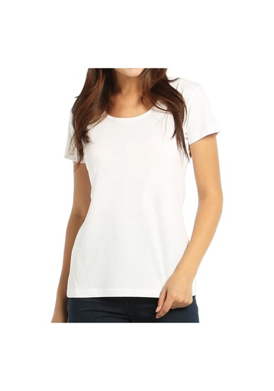 Bant Giyim - Açık Bisiklet Yaka Beyaz Kadın Tişört T-Shirt