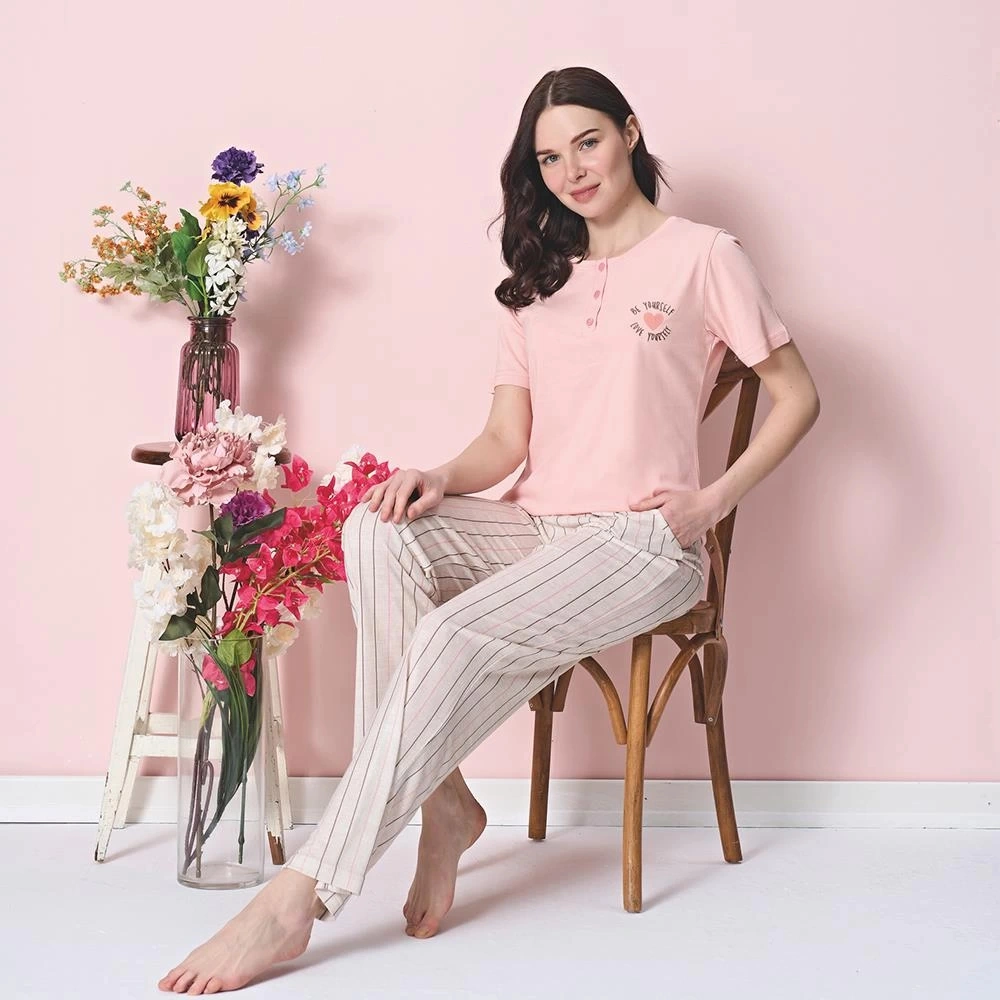 Over Sleep By Poleren Over Sleep 1866 Kadın Kısa Kol Modal Yazlık Pijama Takım Pembe