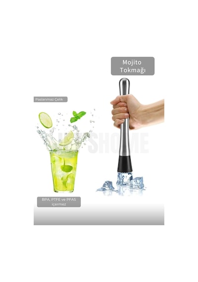 Jet's Home Mojito Tokmağı Barista Buz Ezici Tokmak Meyve Ezici Barmen İçecek Karıştırıcı Paslanmaz 20 Cm