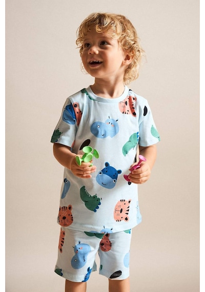 Defacto Hayvan Baskılı 2li Pijama Açık Mavi Takımı Erkek Bebek H7902a526hsbe440 Mavi-be440