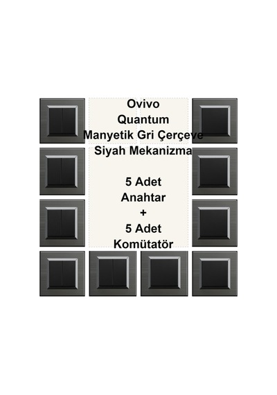Ovivo Quantum Manyetik Gri Çerçeve Siyah Mekanizma 5 Adet Anahtar + 5 Adet Komütatör