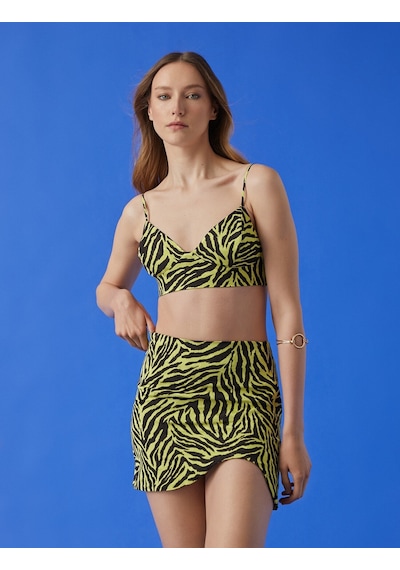 Koton Zebra Desenli Crop Atlet Sarı Desenli 2sak30084pw