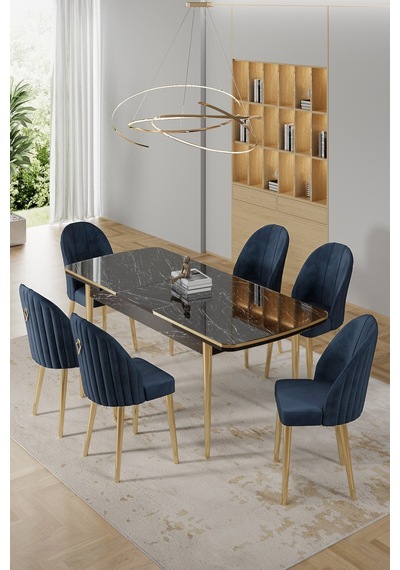 Canisa Rada Serisi 80x132 Açılabilir Lak Panel Siyah Mermer Desen Masa 6 Antrasit Sandalye Gold Detay Masa Siyah Mermer Sandalye Antrasit Gold Ayak Canisa Rada Serisi 80x132 Açılabilir Lak Panel Siyah Mermer Desen Masa 6 Antrasit Sandalye Gold Detay Masa Siyah Mermer Sandalye Antrasit Gold Ayak