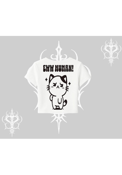 Tarzsokak Sevimli Kedi Çizimli Arka Baskılı Babby Tee Tshirt Beyaz