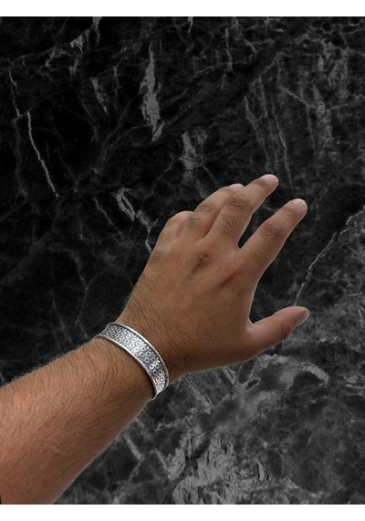 Oya Silver Nokta Desenli Ayarlanabilir Kalın Gümüş Bilezik 8698812300499