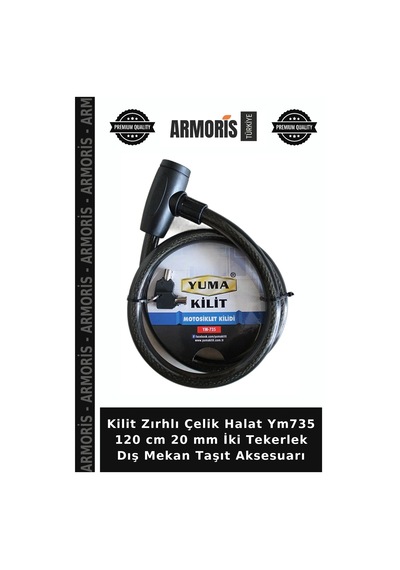 Kilit Zırhlı Çelik Halat Ym735 120 Cm 20 Mm İki Tekerlek Dış Mekan Taşıt Aksesuarı