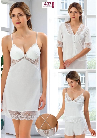 Duchesse 437 Çeyizlik Dantelli Saten 6'lı Set -ekru Ekru