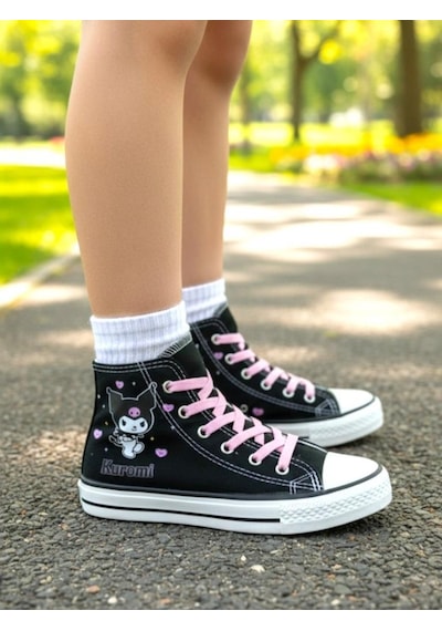 Kız Çocuk Kromi&melody Baskılı Siyah Bilekli Keten Spor Ayakkabı Sneaker Siyah/pembe