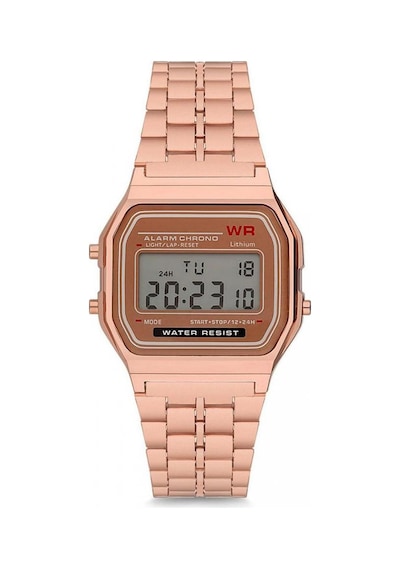 Rose Bakır Renk Retro Dijital Kadın Kol Saati Çelik Kordonlu Alarm Ve Kronometre St-304462