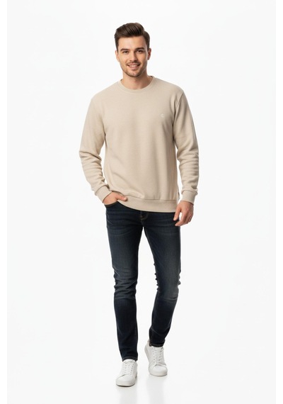 Baglan Erkek Büyük Beden Sıfır Yaka Selanik Sweatshirt Bgl-st04871 Taş