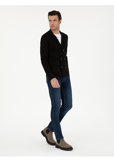 Cacharel Siyah Slim Fit Yün Karışımlı Kruvaze Triko Hırka
