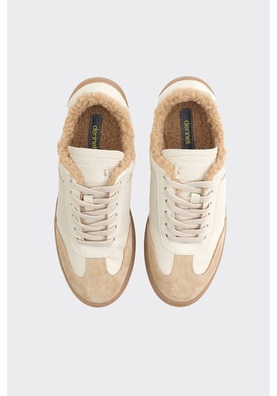 Derinet Hakiki Deri Comfort Taban Kürklü Kadın Sneaker Bej Bej