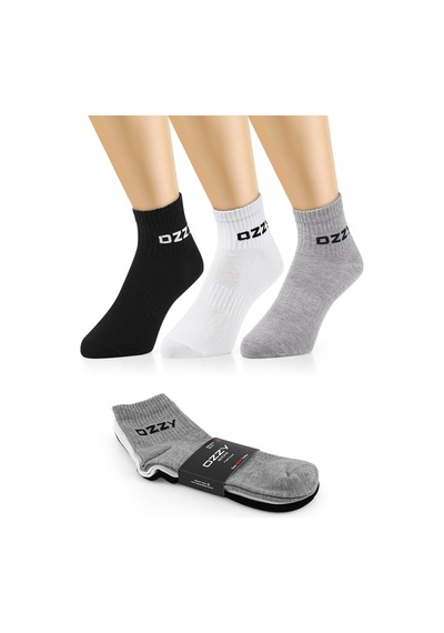 Ozzy Socks 3 Çift Kısa Konçlu Tenis Spor Çorabı Asorti Paket Siyah - Beyaz - Gri