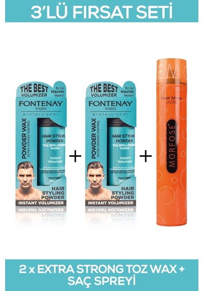 Fontenay Saç Şekillendirici Pudra Toz Wax Matt Effect Mavi 20gr X2 + 400ml Saç Spreyİ 3'Lü Set