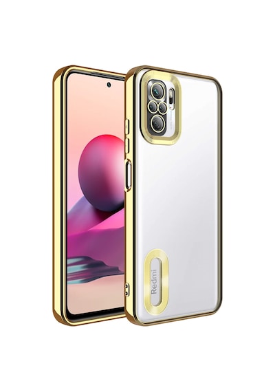 Zore Redmi Note 10s Kılıf Kamera Korumalı Logo Gösteren Nvth Omega Kapak - Gold