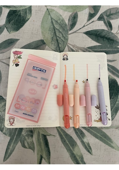 Benisa Shop Gıpta Fosforlu Kalem Seti Hıghlıghter Kalem Soft Renkler 4'lü Keçeli Kalem Fosforlu Canlı Renkler
