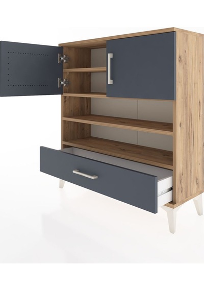 Arges Şifonyer 4 Raflı Tek Çekmeceli 2 Kapaklı 88x30x96 Çam-antrasit Atlas Çam Arges Şifonyer 4 Raflı Tek Çekmeceli 2 Kapaklı 88x30x96 Çam-antrasit Atlas Çam