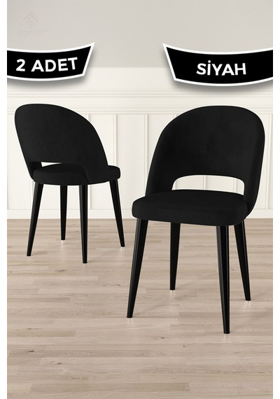 Canisa Pane Serisi 2 Adet Siyah Mutfak Sandalyesi Babyface Kumaş Siyah Ayak Siyah Sandalye Siyah Ayak