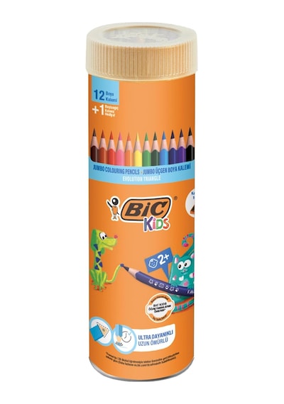 Bıc Kids Evolution Üçgen Jumbo Boya Kalemi 13'lü Metal Tüp, Üçgen Tasarım, Kıymık Oluşturmaz, Çiğnemeye Kar Genel