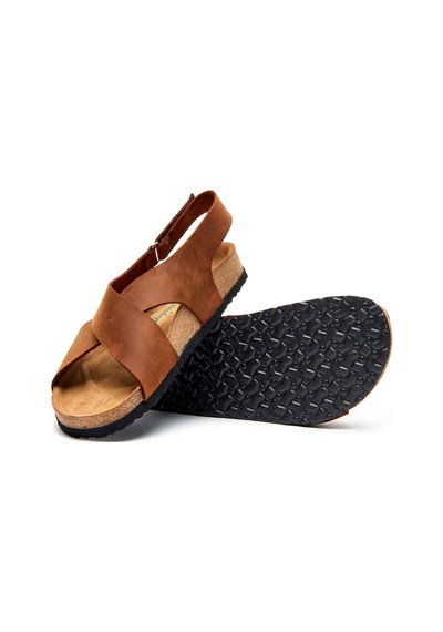 Comfortfusse Fayette - Erkek Ortopedik Hakiki Deri Sandalet Kahverengi Yağlı Deri
