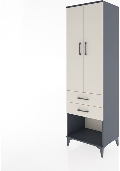 Hyperion Dolap Tek Raflı 2 Çekmeceli Tek Askılı 60x44x195 Antrasit-aytaşı Antrasit