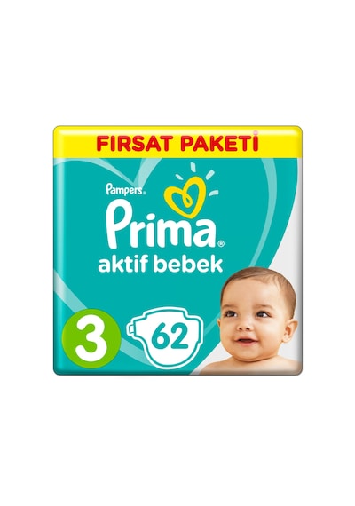 Prima Aktif Bebek 3 Beden Midi Bebek Bezi Fırsat Paketi 62 Adet