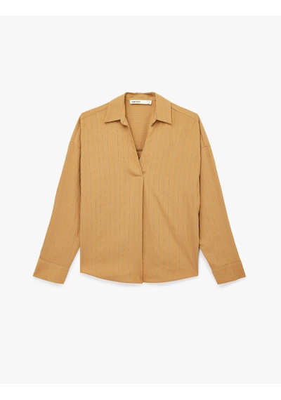 Koton Modal Kumaş Uzun Kollu V Yaka Oversize Çizgili Gömlek Deve Tüyü Çizgili 6sak60158pw Camel Çizgili Koton Modal Kumaş Uzun Kollu V Yaka Oversize Çizgili Gömlek Deve Tüyü Çizgili 6sak60158pw Camel Çizgili