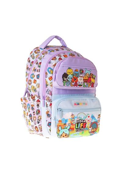Kaukko Kids Beş Bölmeli Kız Çocuk Toca Life Baskılı Lila - Turkuaz İlkokul Okul Sırt Çantası - L5338 Çok Renkli