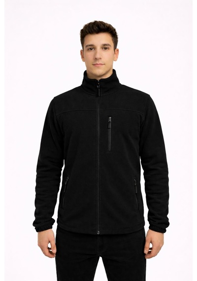 Axxel Erkek Siyah Polar Fermuarlı Hakim Yaka Sweatshirt-w1141 Siyah