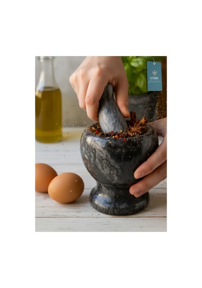 Chacha Home Luxury Granito El Yapımı Doğal Mermer Havan & Tokmak Seti - Siyah