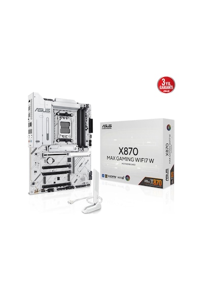 Asus X870 Max Gamıng Wıfı7 W, 4xddr5, 3xm2, Hdmı, Dp, Type-c, Wi-fi 7, Bluetooth V5.3, Am5 Soket Gamıng Anakart