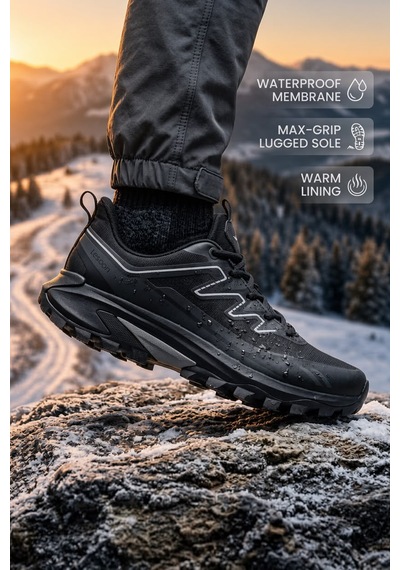 Lescon Kışlık %100 Su Geçirmez Garantili Kaydrmaz Taban Teknolojili Hafif Rahat Siyah Tarz Outdoor Spor