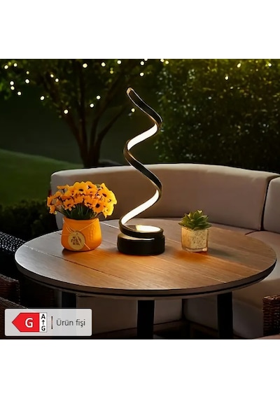Spiral Led Masa Lambası / Gece Lambası Beyaz - Siyah