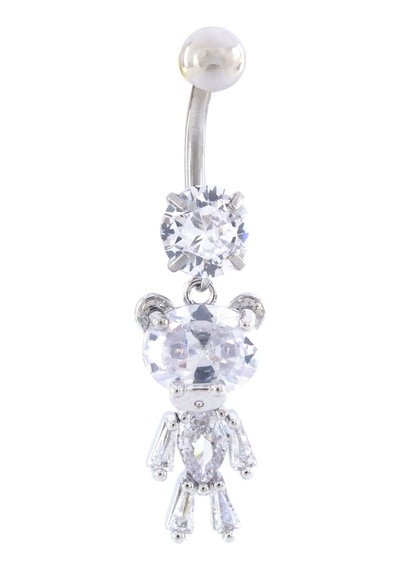 Ferizz 316l Çelik Ayıcık Model Zirkon Taşlı Piercing Prc-221 Beyaz