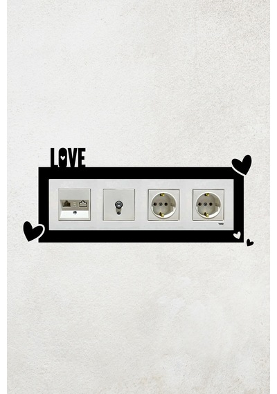 Love Yazılı Kalp Tasarım 4lü Priz Çerçevesi İç Ölçü 29,7x8,4 Cm Dörtlü Çerçeve Siyah