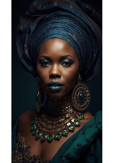 Afro Kraliçe Serisi 07 Majestic Gele & Afrofütürizm Portresi Canlı Renkler Ve Regal Duruş