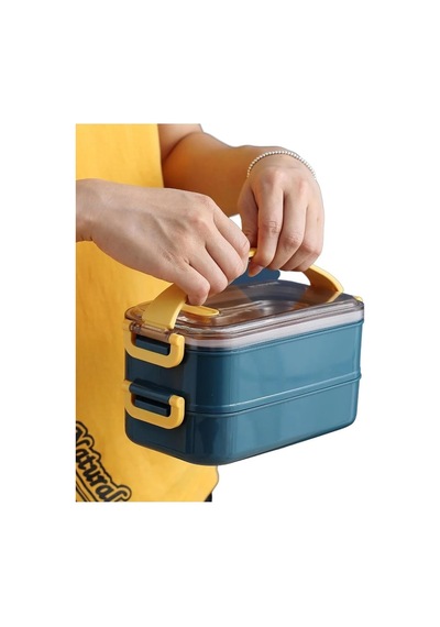 Vagonlife Bento 1400ml Lunchbox 2 Katlı Çelik Sefer Tası Yemek Kutusu Yeşil Diğer