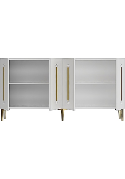 Ka1520bg Rany150 Konsol, Tv Sehpası, Kahve Köşesi Beyaz-gold 150cm Beyaz
