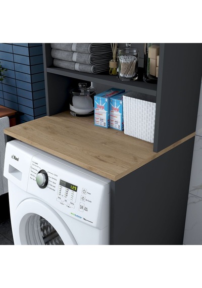 Rani Kd101 Çamaşır Makinesi Dolabı 3 Raflı Kapaklı Banyo Dolabı Antrasit - Sepet Ceviz Rani Kd101 Çamaşır Makinesi Dolabı 3 Raflı Kapaklı Banyo Dolabı Antrasit - Sepet Ceviz
