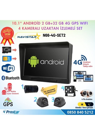 4g Uzaktan İzlemeli 10 İnç Android, 4 Kameralı, Wifi, Gps, Bluetooth 2 Gb + 32 Gb Ve 512 Gb Sd Kart Destekli Set