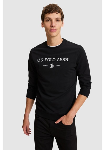 U.S. Polo Assn. Erkek Siyah Bisiklet Yaka Regular Fit Basic Sweatshirt 50333273-vr046